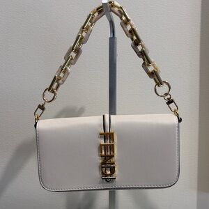 Fendi Cream Leather Shoulder Clutch with Gold Hardware